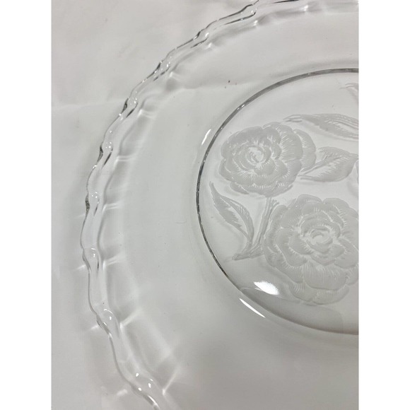4 Fostoria Camellia Salad Dessert Plates 7.5" Clear Etched‎ Glass Roses Vintage - Picture 5 of 11